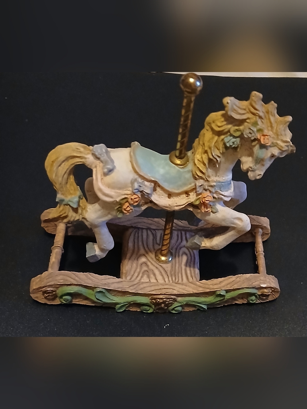 Decorative Carousel Horse Figurine in White and Pastel Accents